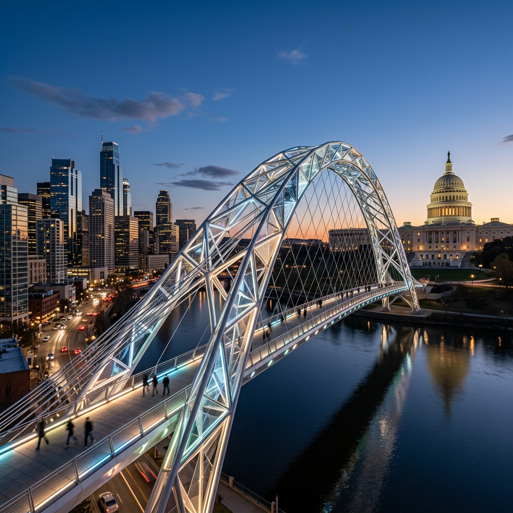 Abstract nodes bridge skyline and capitol